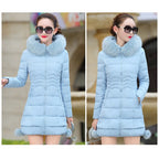 Winter Jacket Women 2025 winter coat pure color casual Fur Collar Hooded long hooded cotton lady jacket