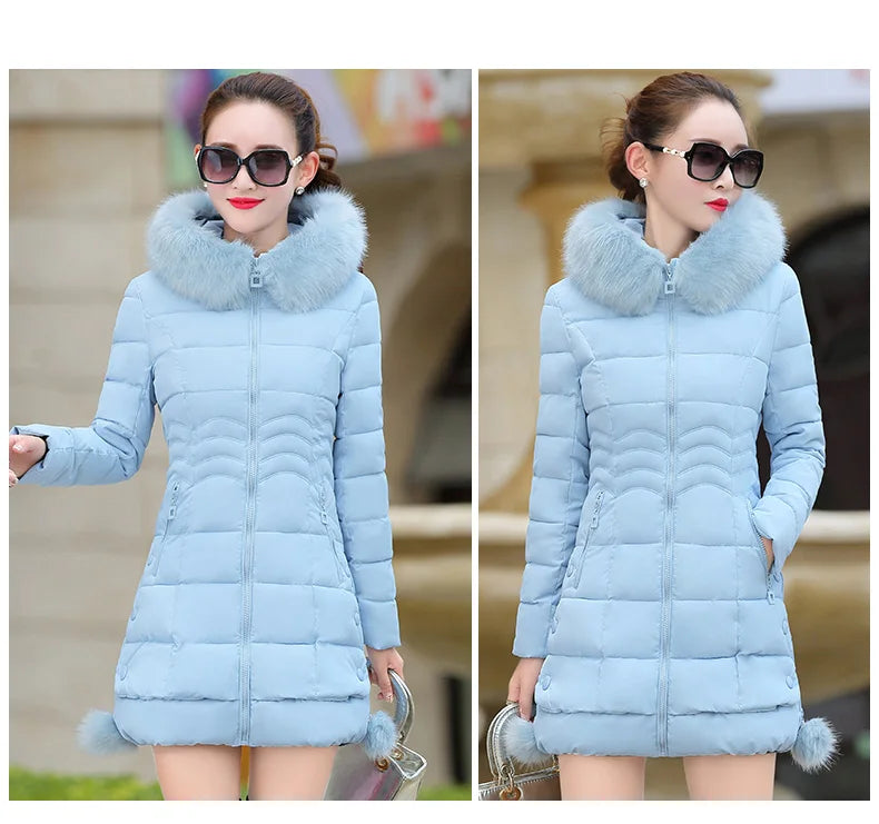 Winter Jacket Women 2023 winter coat pure color casual Fur Collar Hooded long hooded cotton lady jacket