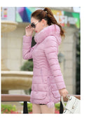 Winter Jacket Women 2023 winter coat pure color casual Fur Collar Hooded long hooded cotton lady jacket