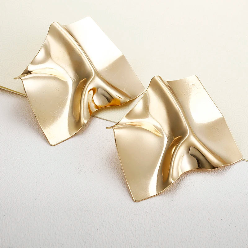 Vintage Golden Square Statement Earrings For Women Fashion Jewelry 2025 Party European Ear Dangle Irregular Geometry Accessories