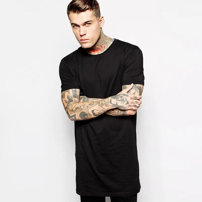 2025 Brand New Clothing Mens Black Mens Long T shirt Tops Hip Hop Man T-shirt Short Sleeve Casual Men Tee shirts For Male
