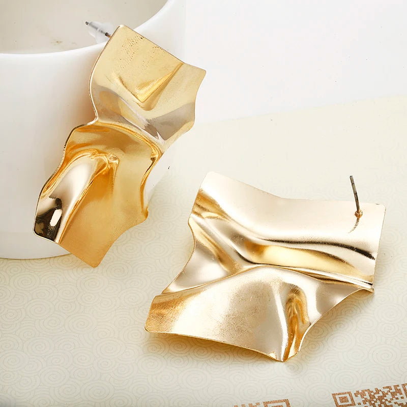 Vintage Golden Square Statement Earrings For Women Fashion Jewelry 2025 Party European Ear Dangle Irregular Geometry Accessories