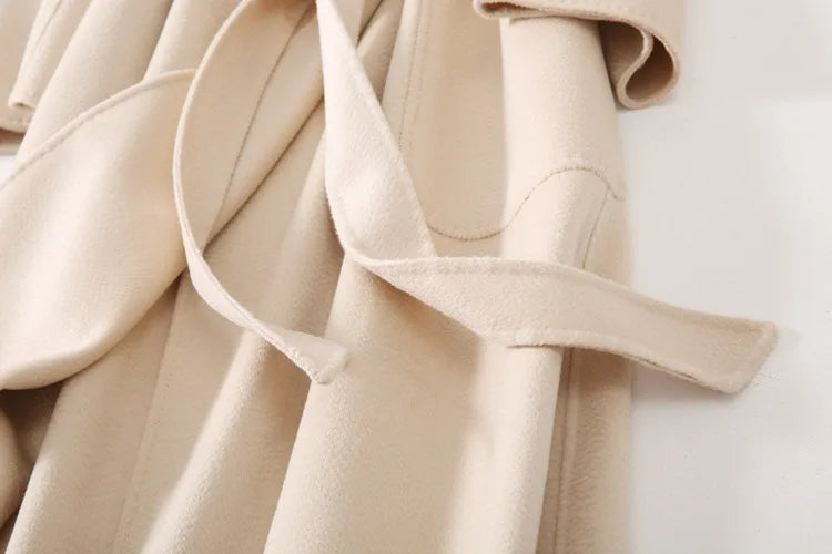 Winter Korean Popular High-end Water Corrugated Woolen Overcoat 2023 Fashion Long Bathrobe Style 100% Wool Jacket Coat Women