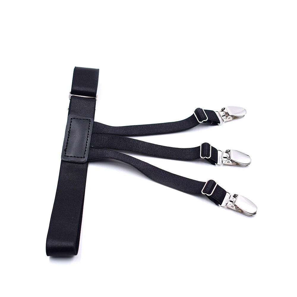 Men's Shirt Stays Adjustable Elastic Shirt Tuckers Garters Shirt Holders with Non-Slip Locking Clamps for Police Military-Black