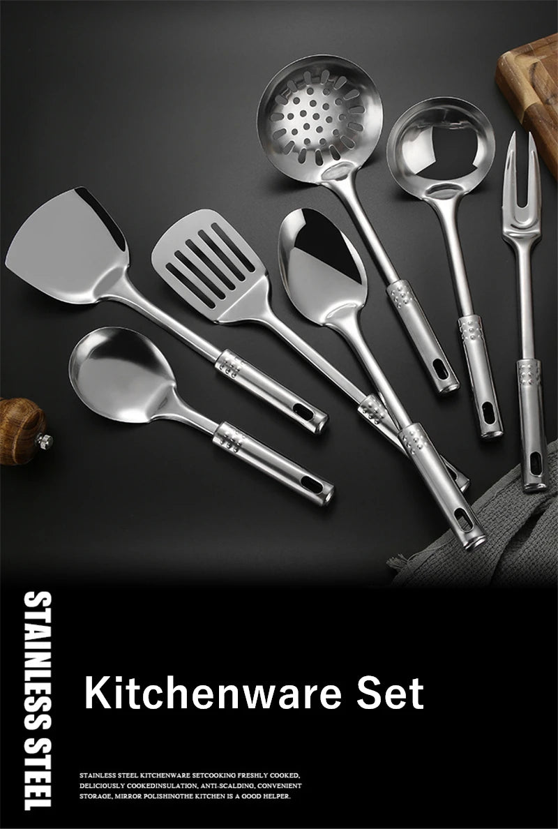 Kitchen Stainless Steel Korean Style Kitchenware Pots Set Cooking Tableware Food Rice Soup Spoon Colander Spatula Accessories