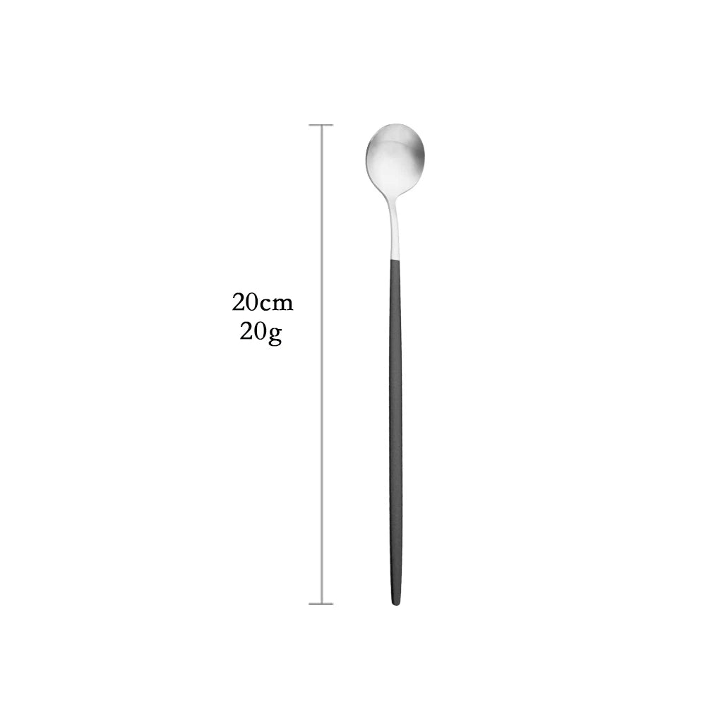 Matte Black Silver Cutlery Set Kitchen Tableware Restaurant Western Dinnerware Knife Dessert Fork Coffee Spoon Teaspoon Flatware