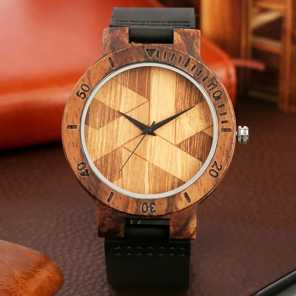 Couple Watch Unique Irregular Geometric Cut Design Men's Wooden Quartz Watches Women Dress Clock Retro Wristwatch Relojes Hombre