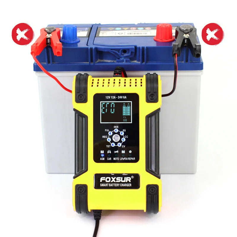 Car Battery Chargers 12A Large Power Full Automatic Smart Battery Chargers 12V 24V Battery Desulfator for Car Truck