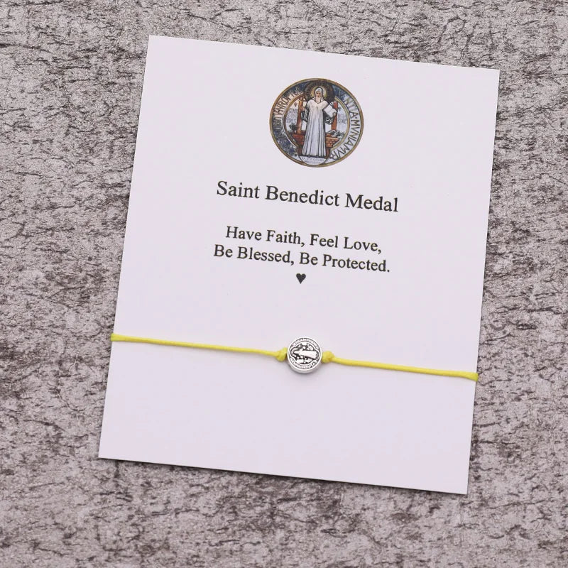 Saint Benedict Wish Bracelet Saint Benedict Charm Red String Protection Bracelet Religious Jewelry Women Men Kabbalah Bracelet