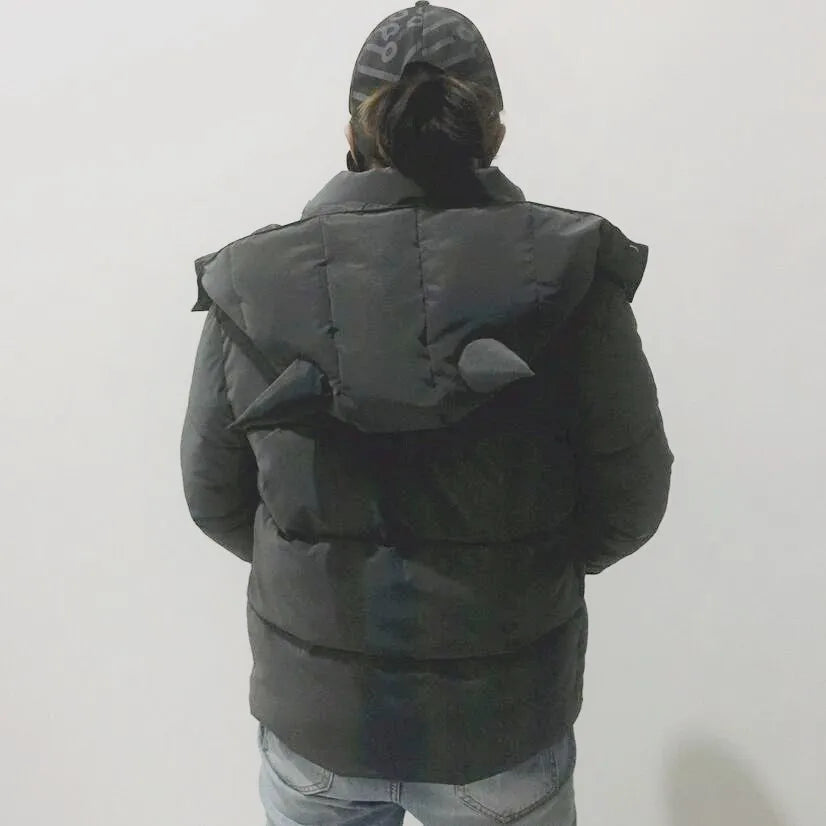 Winter Women Rainbow Reflective Horn Hooded Parkas Down Bubble Coat Puffer Jacket Bling Luminous Cute Hooded Down Jacket Outcoat