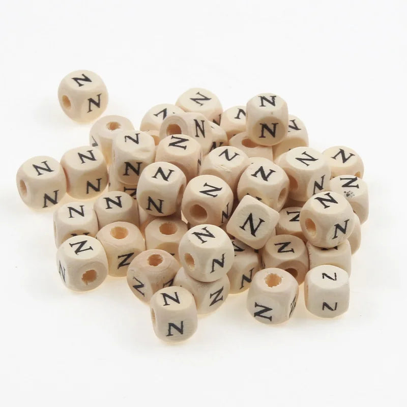 Natural Wooden 50pcs10mm Square Letter Beads Handmade Making Fashion Jewelry Gasket Beads DIY Wooden Bead Carfts Letter Optional
