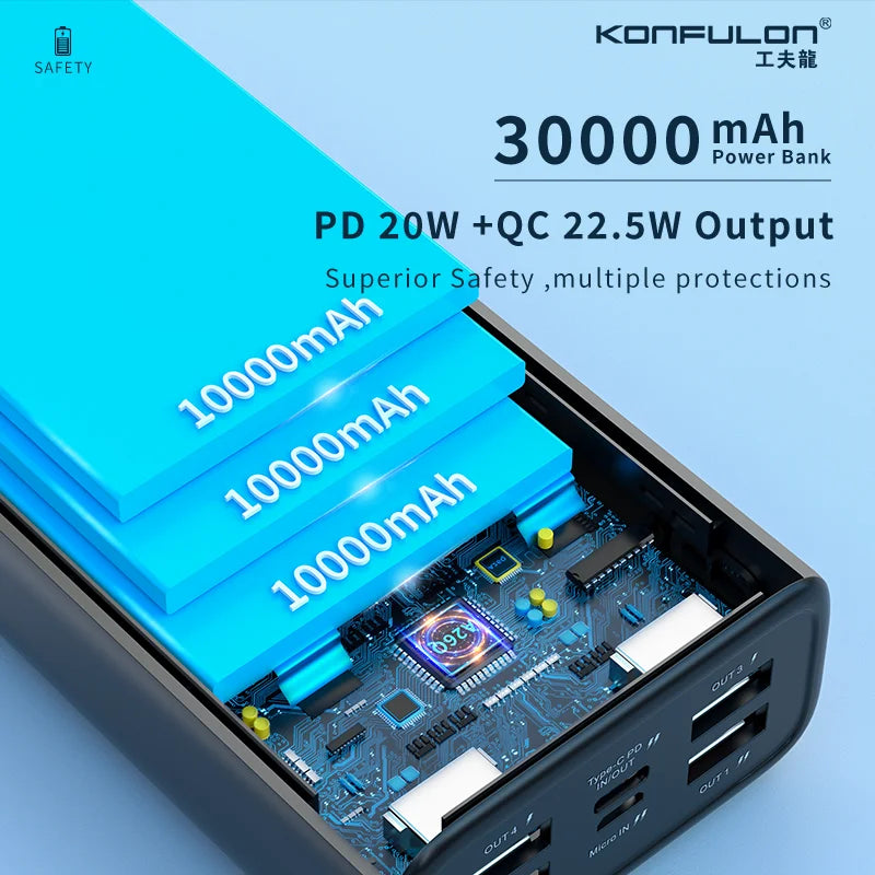 Power Bank 30000mAh With 20W PD 22.5W QC Quick Charging Powerbank Support FCP AFC  VOOC 22.5 Portable PoverBank 20000mAh