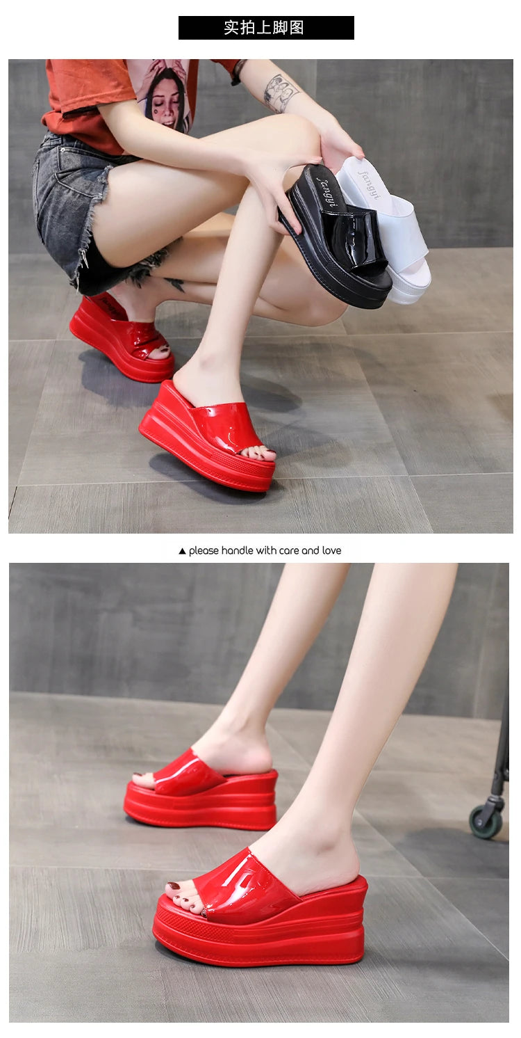 Women Slippers Female Shoes Rubber Beach Slippers For Women Ladies High Platform Flip Flops Red Slides New Summer Shoes Woman