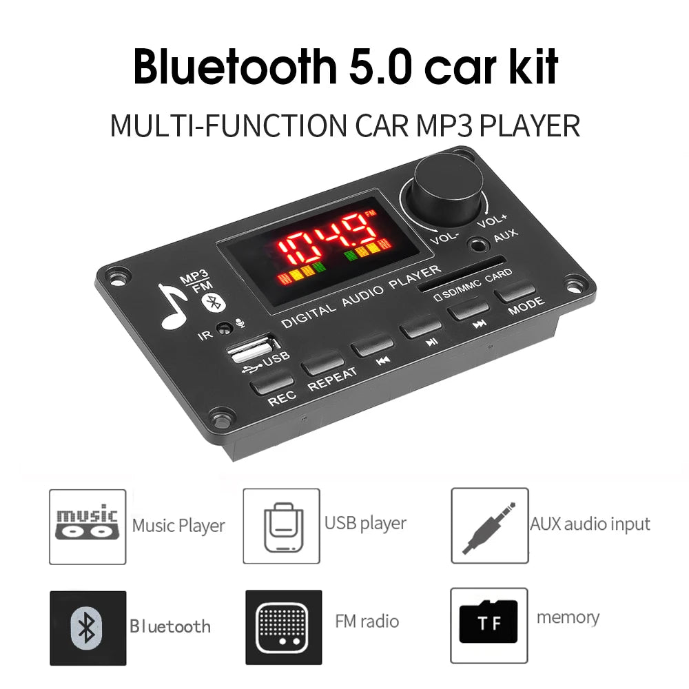 Handsfree 80W Amplifier DIY MP3 WAV Decoder Board DC 12V Bluetooth 5.0 USB FM AUX 3.5mm TF Radio For Car Music Speaker Recording