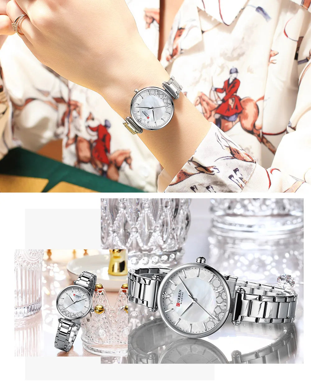Watches for Women Luxury Brand CURREN Elegant Thin Quartz Wristwatch with Stainless Steel Simple Female Clock