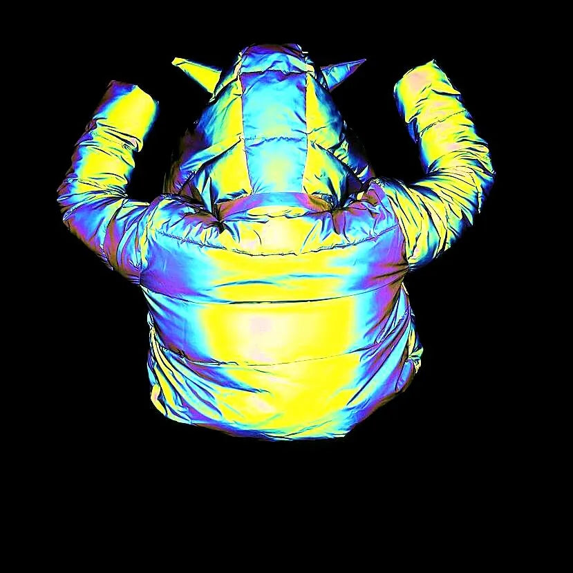 Winter Women Rainbow Reflective Horn Hooded Parkas Down Bubble Coat Puffer Jacket Bling Luminous Cute Hooded Down Jacket Outcoat