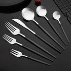 Matte Black Silver Cutlery Set Kitchen Tableware Restaurant Western Dinnerware Knife Dessert Fork Coffee Spoon Teaspoon Flatware