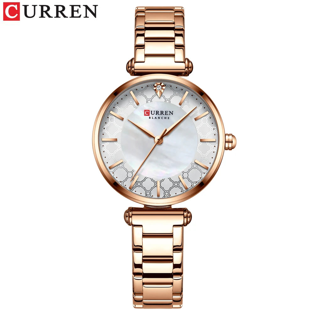 Watches for Women Luxury Brand CURREN Elegant Thin Quartz Wristwatch with Stainless Steel Simple Female Clock