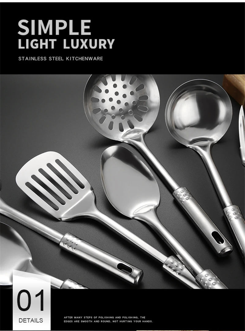 Kitchen Stainless Steel Korean Style Kitchenware Pots Set Cooking Tableware Food Rice Soup Spoon Colander Spatula Accessories