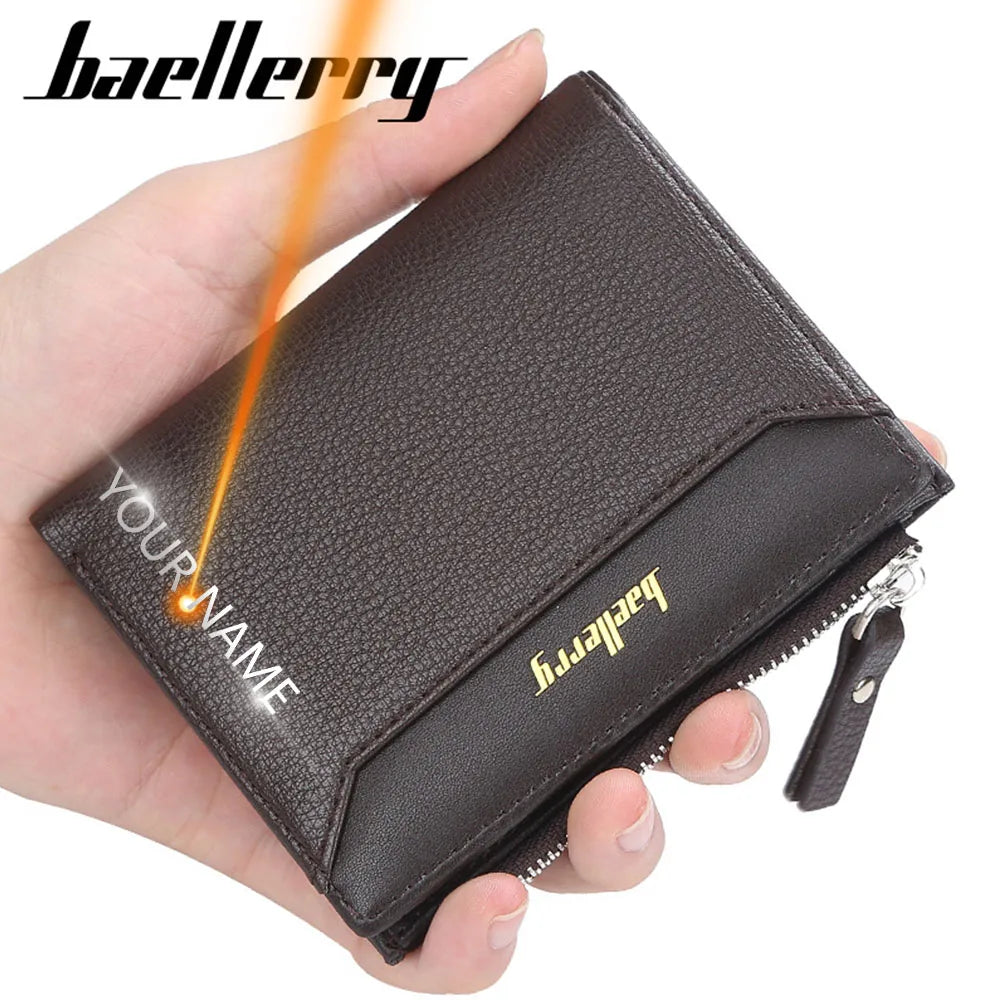 2024 New Men Wallets Free Name Customized Short Male Purse Zipper High Quality Card Holder PU Leather Wallet For Men
