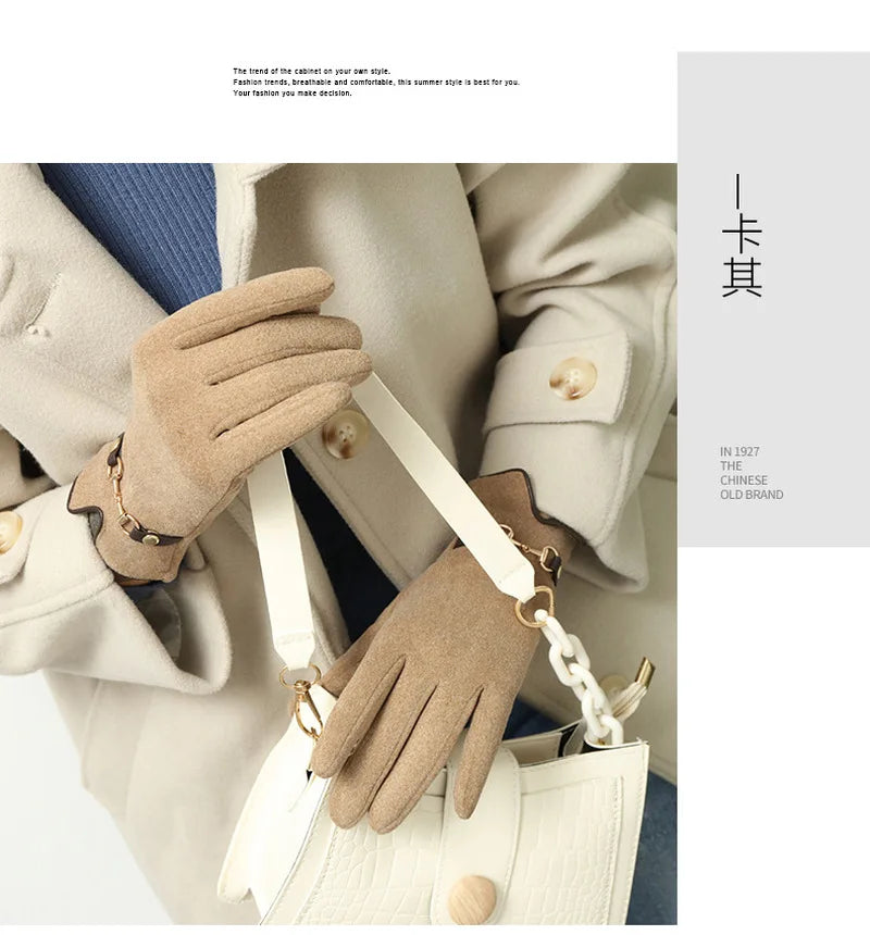 Winter Women Keep Warm Touch Screen Plus Fleece Chain Gloves Elegant Fashion Personality Soft Drive Cycling High Elasticity