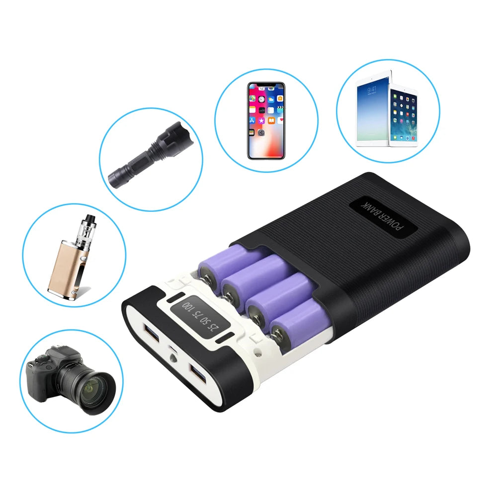 18650 Battery Power Bank 5V Flashlight 4 Slots USB Charger Box Shell Portable Power Banks for Travel