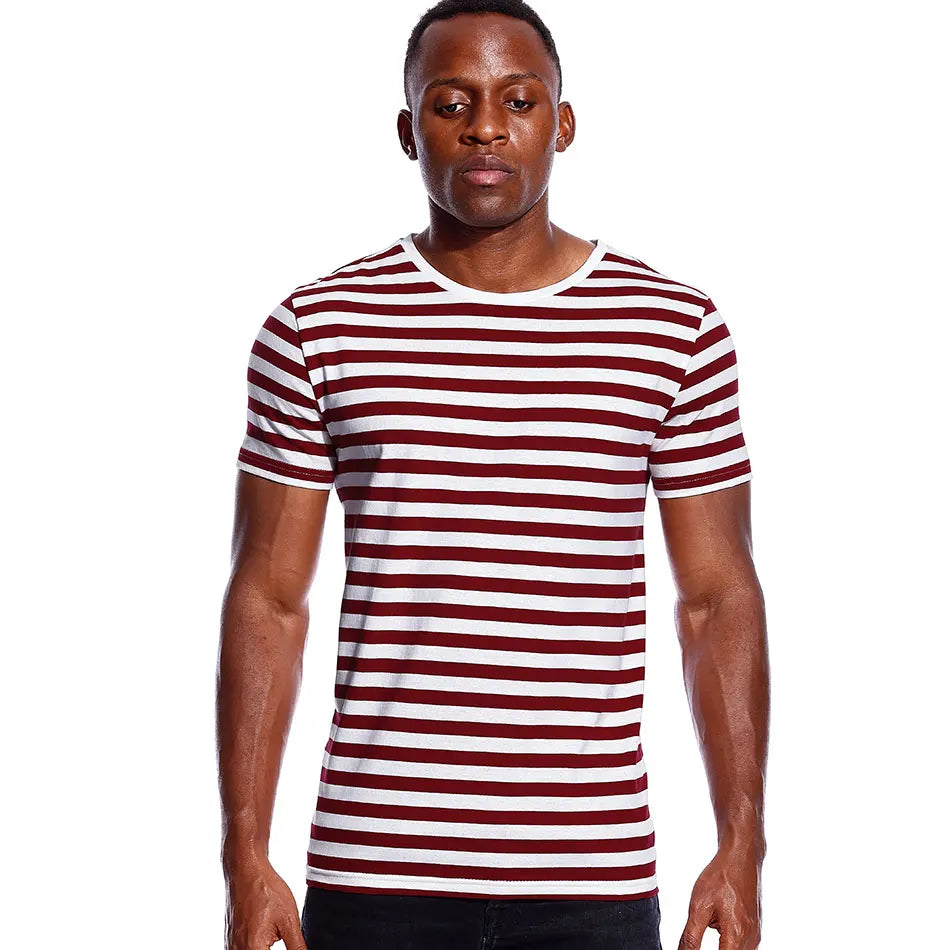 Striped Shirt for Men Stripe T Shirt Male Top Tees Navy Russian Shirt Red White Black Blue Boy Even Basic Wide Stripped Casual