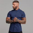 Men's Summer Business Shirt Short Sleeve Turn-down Collar Tuxedo Shirt Fashion Super Slim Fit Male Social Dress Shirt