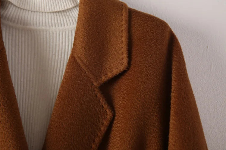 Winter Korean Popular High-end Water Corrugated Woolen Overcoat 2023 Fashion Long Bathrobe Style 100% Wool Jacket Coat Women
