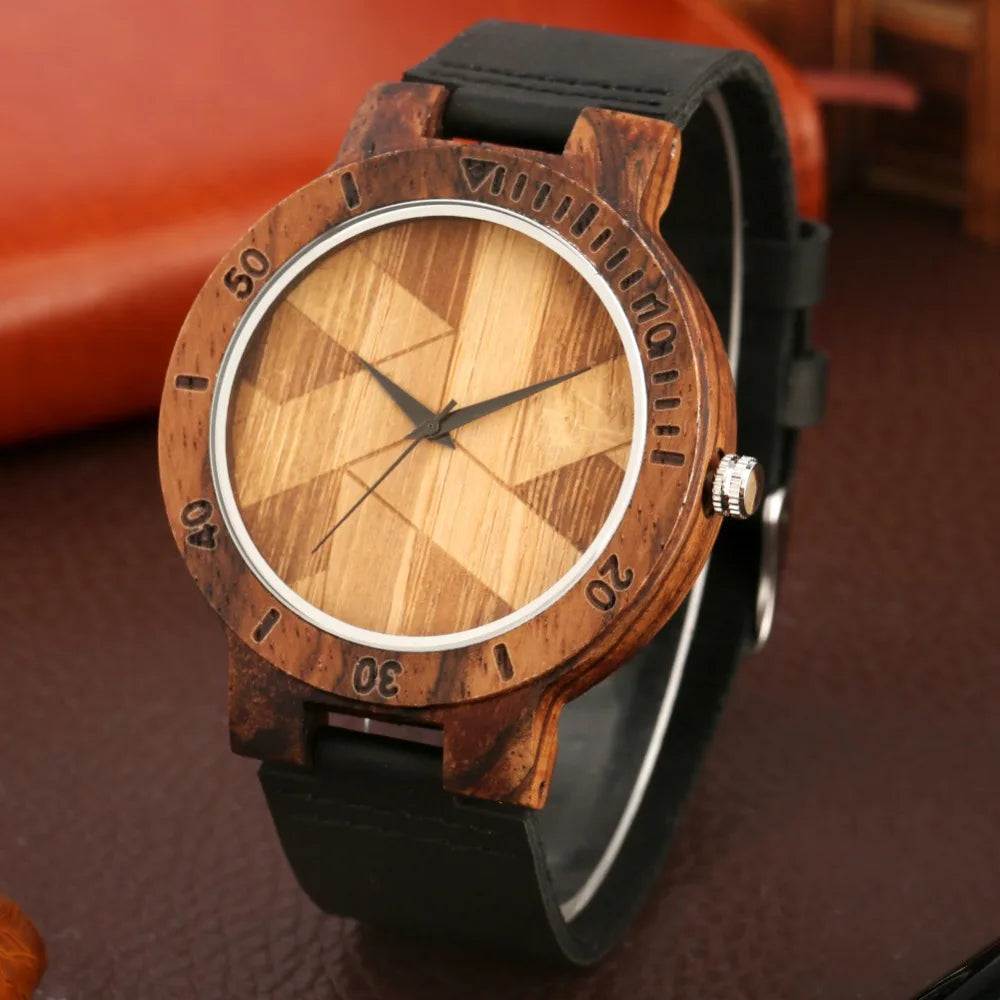 Couple Watch Unique Irregular Geometric Cut Design Men's Wooden Quartz Watches Women Dress Clock Retro Wristwatch Relojes Hombre