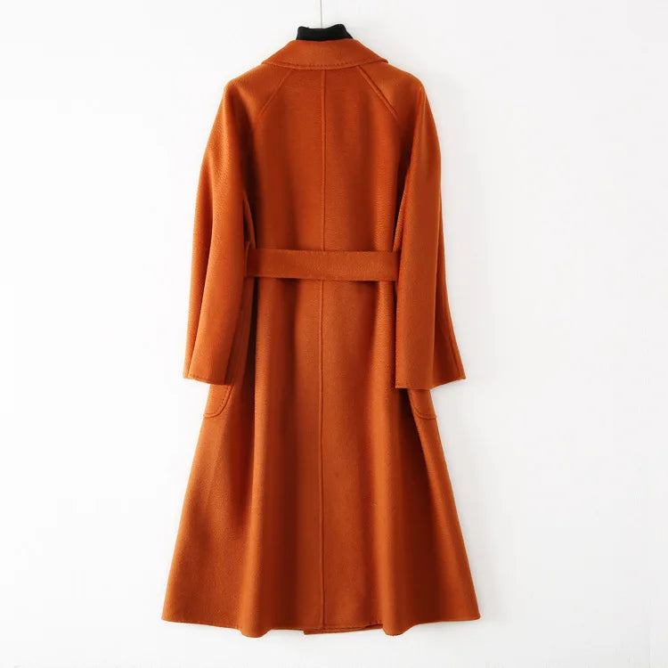 Winter Korean Popular High-end Water Corrugated Woolen Overcoat 2023 Fashion Long Bathrobe Style 100% Wool Jacket Coat Women