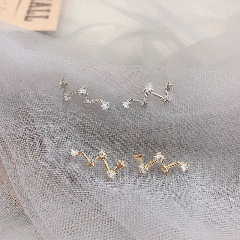 Simple Stylish Star Women Stud Earrings Shiny White Zircon Exquisite Star Square Geometric Female Earring Fashion Jewelry Gifts