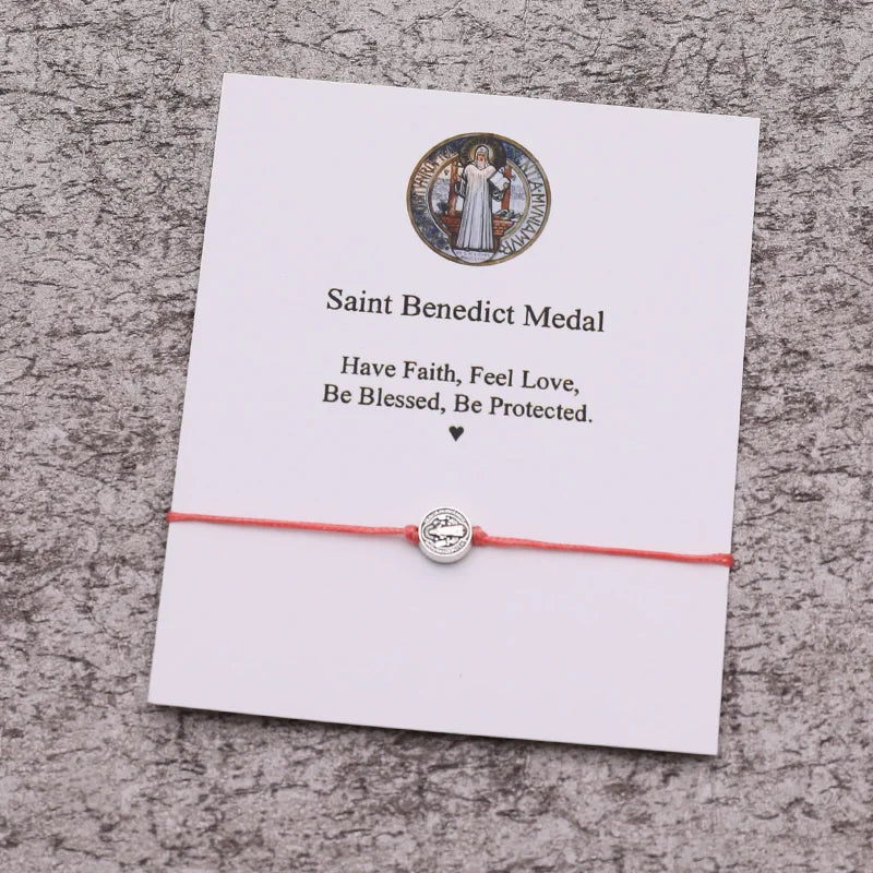 Saint Benedict Wish Bracelet Saint Benedict Charm Red String Protection Bracelet Religious Jewelry Women Men Kabbalah Bracelet