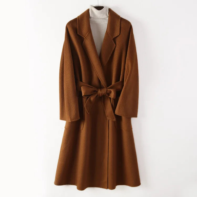 Winter Korean Popular High-end Water Corrugated Woolen Overcoat 2023 Fashion Long Bathrobe Style 100% Wool Jacket Coat Women