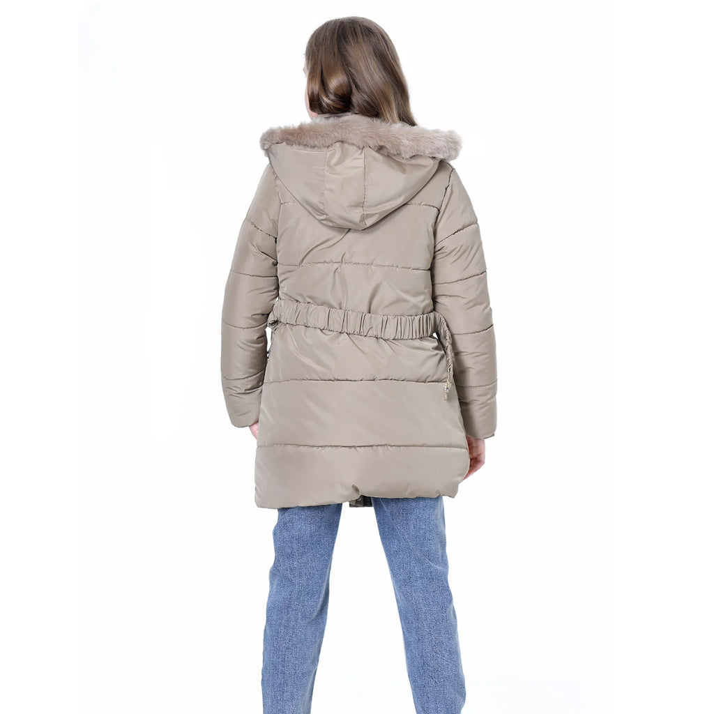 Winter Girls Jacket,Warm Thick Cotton Coat,Fashion Fur Hooded Children's Outerwear,Hairballs Zipper Elastic Waistband Coats