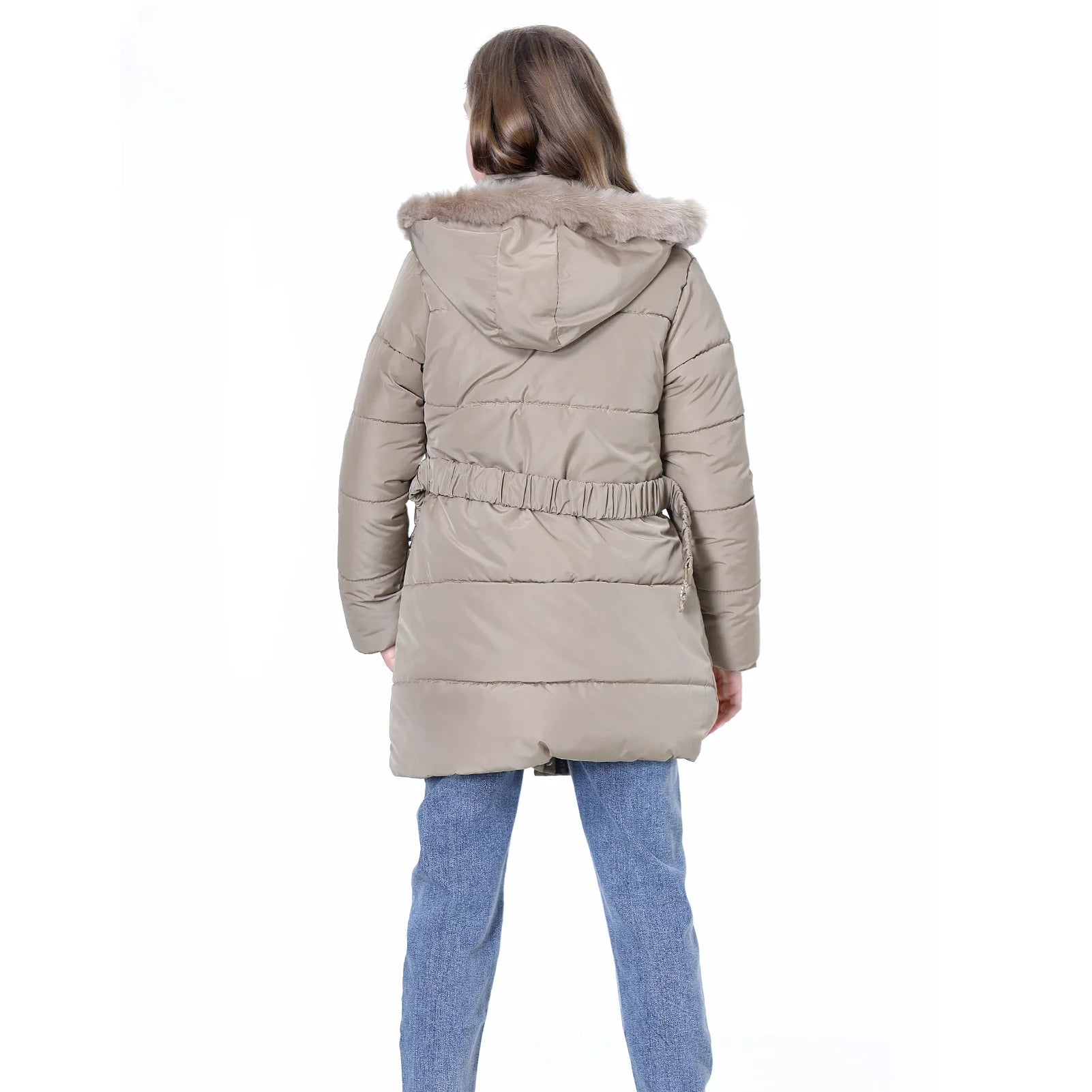 Winter Girls Jacket,Warm Thick Cotton Coat,Fashion Fur Hooded Children's Outerwear,Hairballs Zipper Elastic Waistband Coats