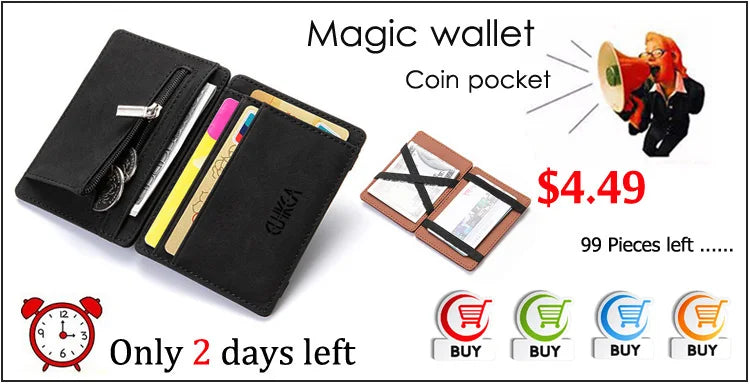 New Arrival High Quality Leather Magic Wallets Fashion Small Men Money Clips Card Purse Thin Cash Holder 3 Colors