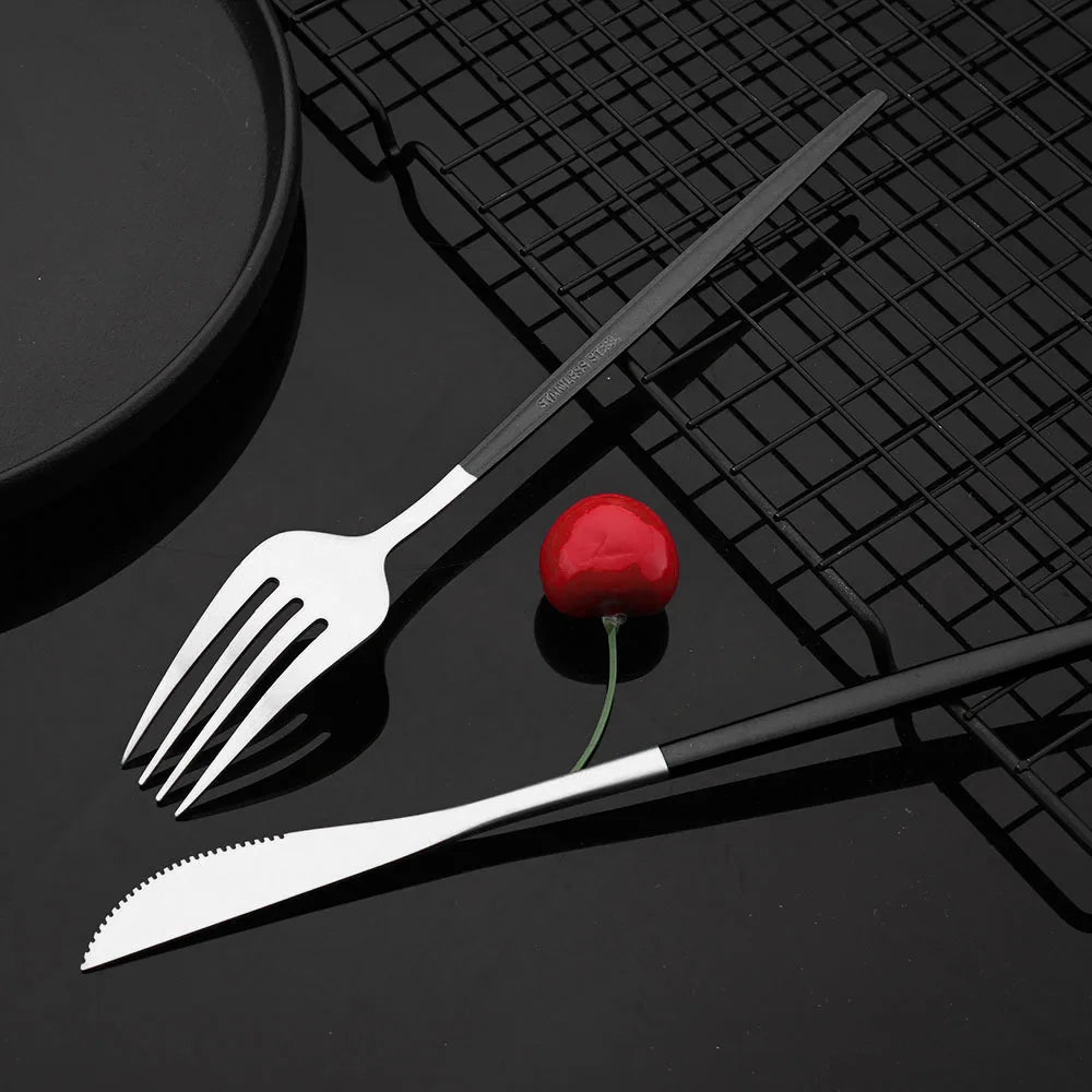 Matte Black Silver Cutlery Set Kitchen Tableware Restaurant Western Dinnerware Knife Dessert Fork Coffee Spoon Teaspoon Flatware