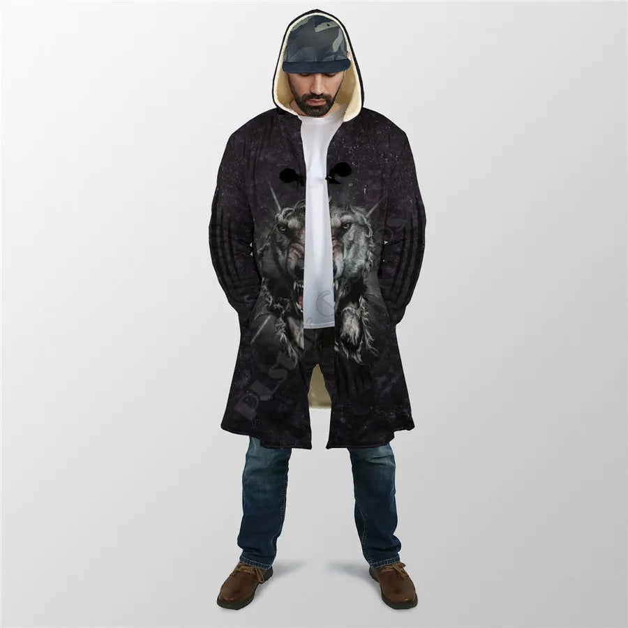 Winter Men For Women Hooded Cloak Darkness Wolf Love Gets you Hurt 3D All Over Prined Fleece wind breaker Warm Hood Cloak
