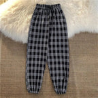 Pants Women New Bunch of feet Fashion Loose Black Plaid Summer Harajuku Students Streetwear Harem Long Trousers Womens Chic