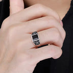2024 Trendy Men Ring Jewelry Adjustable Finger Accessorie Male Silver 925 Ring Fashion Flower Rectangle Crystal Bijou