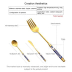 Kitchen Gold-plated Cutlery Set Dessert Forks Knives Spoons Set Elegant Design Ceramic Dinnerware For Home Restaurant Canteen