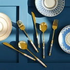Kitchen Gold-plated Cutlery Set Dessert Forks Knives Spoons Set Elegant Design Ceramic Dinnerware For Home Restaurant Canteen