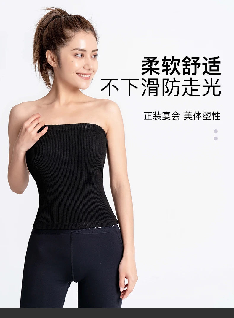 Autumn Winter Warmer Corset Chest Wrap Soft Cotton Yarn Thin Women Knitted Underwear Shapewear Tube Top High Elasticity Seamless