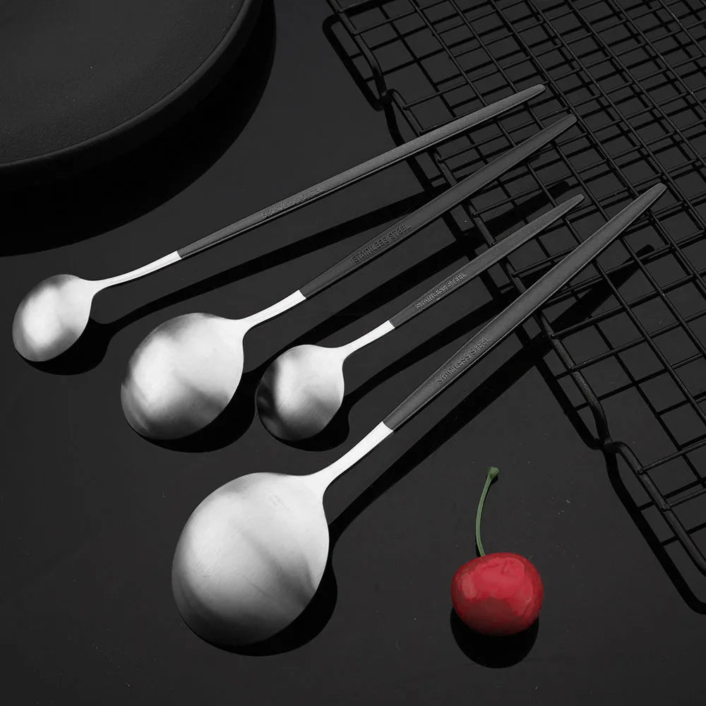 Matte Black Silver Cutlery Set Kitchen Tableware Restaurant Western Dinnerware Knife Dessert Fork Coffee Spoon Teaspoon Flatware