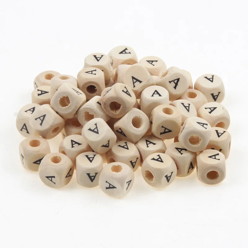 Natural Wooden 50pcs10mm Square Letter Beads Handmade Making Fashion Jewelry Gasket Beads DIY Wooden Bead Carfts Letter Optional