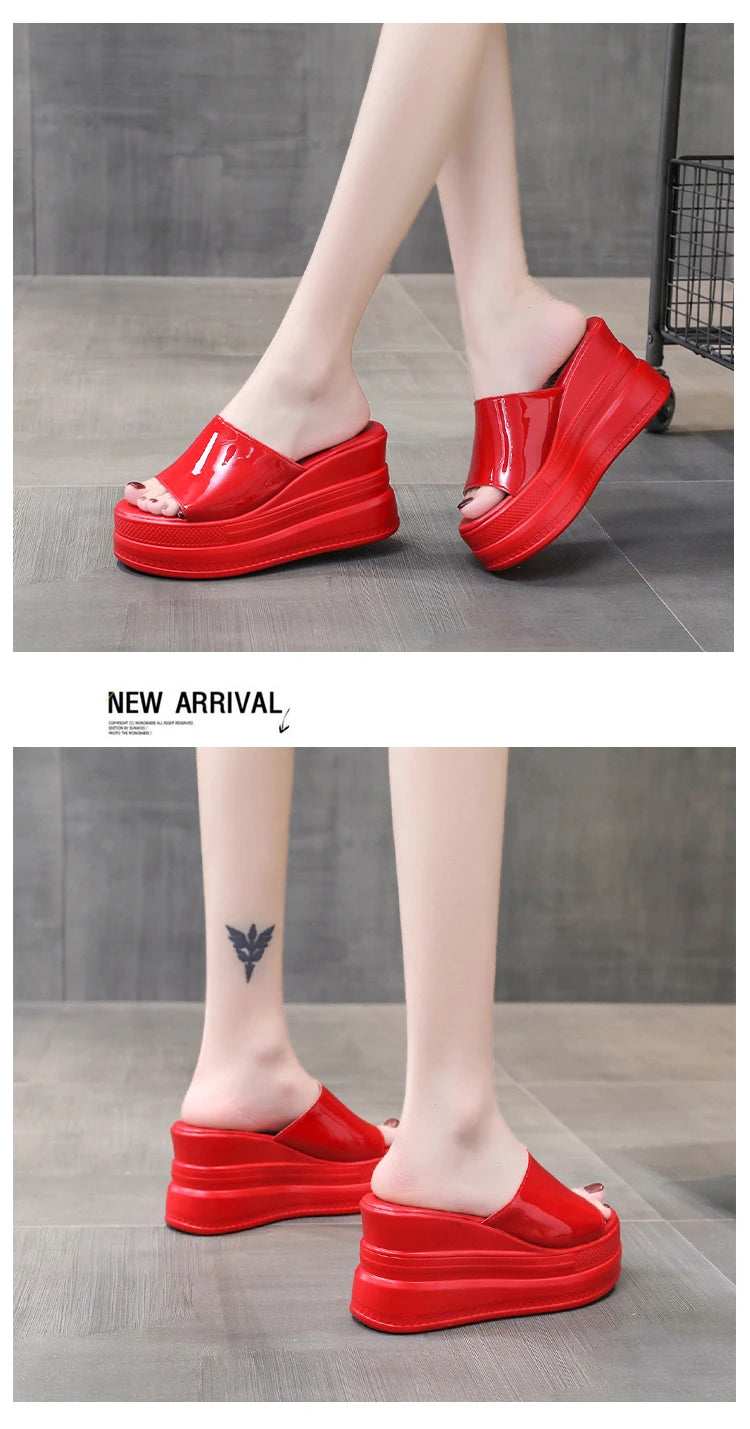 Women Slippers Female Shoes Rubber Beach Slippers For Women Ladies High Platform Flip Flops Red Slides New Summer Shoes Woman