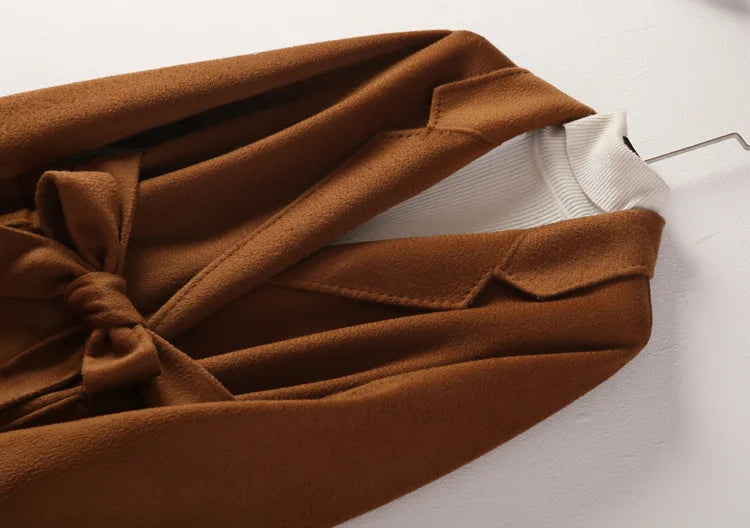 Winter Korean Popular High-end Water Corrugated Woolen Overcoat 2023 Fashion Long Bathrobe Style 100% Wool Jacket Coat Women