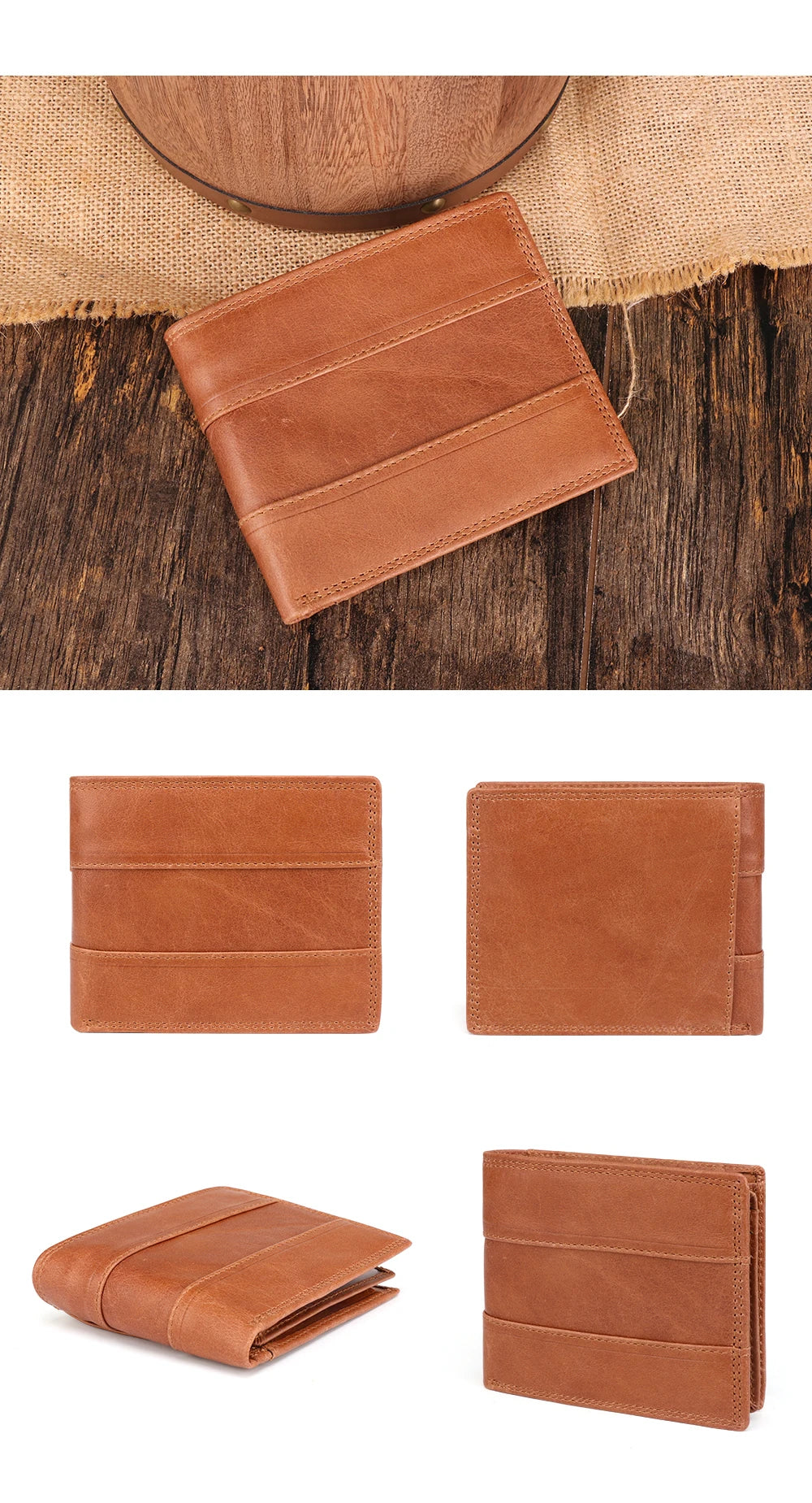 GENODERN Cow Leather Men Wallets with Coin Pocket Vintage Male Purse RFID Blocking Genuine Leather Men Wallet with Card Holders