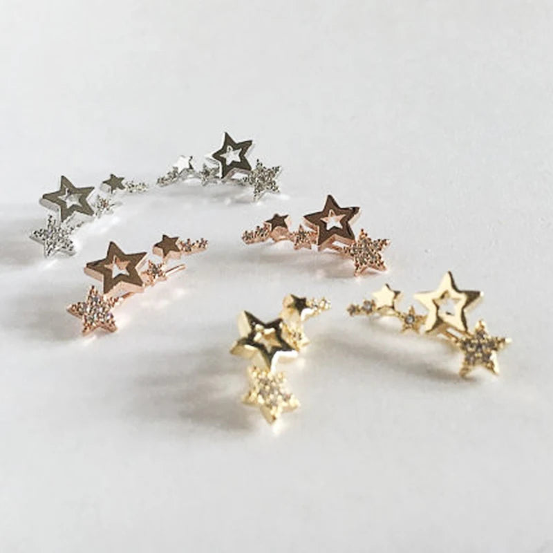 Simple Stylish Star Women Stud Earrings Shiny White Zircon Exquisite Star Square Geometric Female Earring Fashion Jewelry Gifts